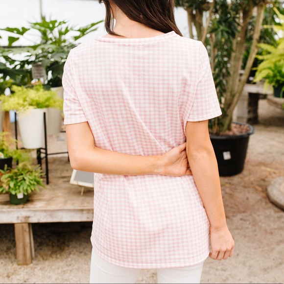 Gingham V-Neck Top in Pale Pink - Picture 4 of 8